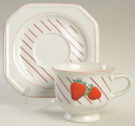 Strawberries Footed Cup & Saucer Set