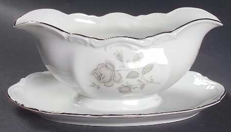 Mystic Rose (Platinum Trim) Gravy Boat with Attached Underplate