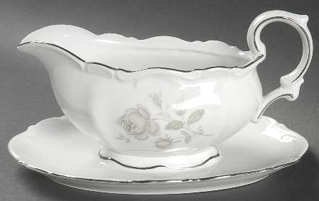 Mystic Rose (Platinum Trim) Gravy Boat with Attached Underplate