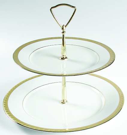 Golden Leaf 2 Tiered Serving Tray (Dinner & Salad Plate)