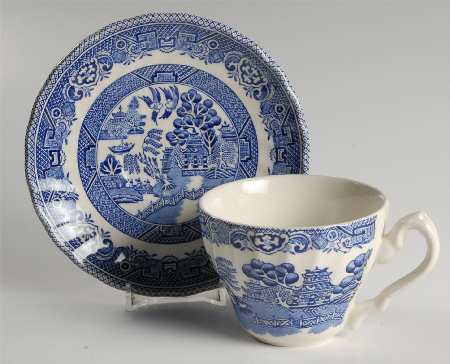 Old Willow Blue Flat Cup & Saucer Set