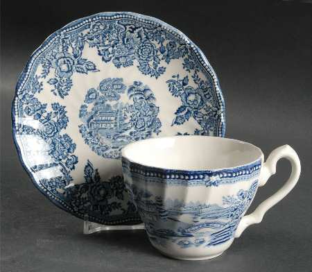 Tonquin Blue (Myott Backstamp) Flat Cup & Saucer Set