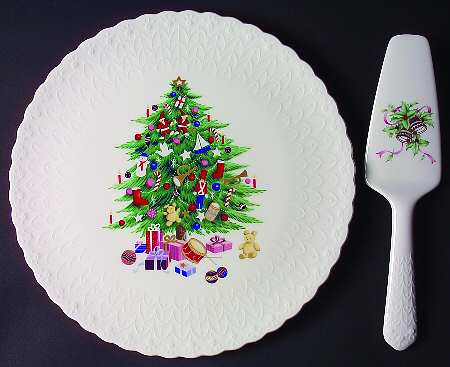 Christmas Spirit Cake Plate & Solid Ceramic Server Set (No Box)