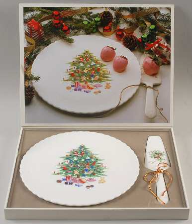 Christmas Spirit Cake Plate & Solid Ceramic Server Set (Boxed)