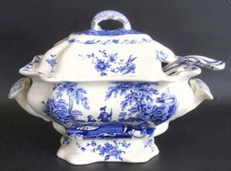 Watteau Blue Tureen & Lid w/Ladle
