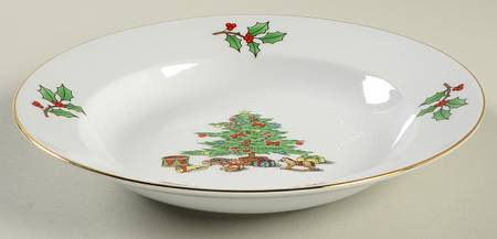 Home for the Holidays (Gold Band&Trim) Rim Soup Bowl
