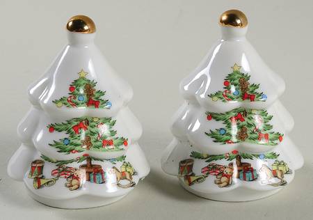 Home for the Holidays (Gold Band&Trim) Salt & Pepper Set