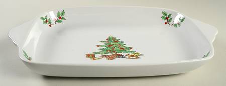 Home for the Holidays (Gold Band&Trim) 16" Rectangular Baker