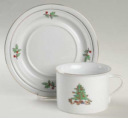 Home for the Holidays (Gold Band&Trim) Flat Cup & Saucer Set