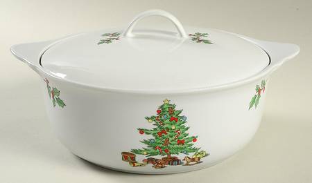 Home for the Holidays (Gold Band&Trim) 2.25 Qt Round Covered Casserole