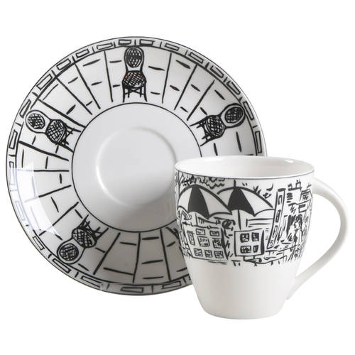 Parisian Scenes Flat Cup & Saucer Set