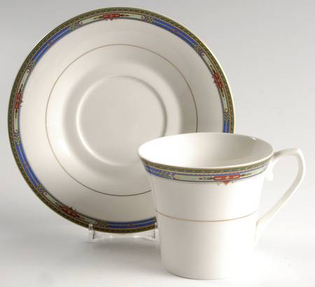 Plaza Court Blue Flat Cup & Saucer Set
