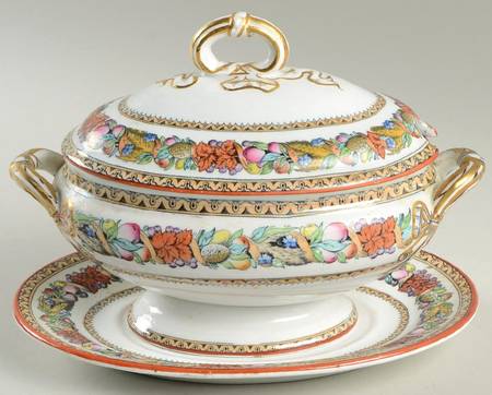 Italian Fruit Border Sauce Boat & Lid with Underplate by Minton