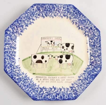 Molly's Cows Blue Octagonal Luncheon Plate