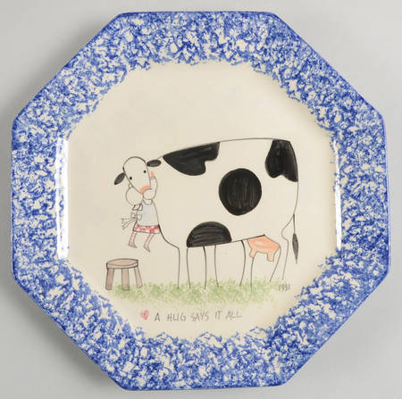 Molly's Cows Blue Octagonal Luncheon Plate