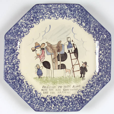 Molly's Cows Blue Octagonal Dinner Plate