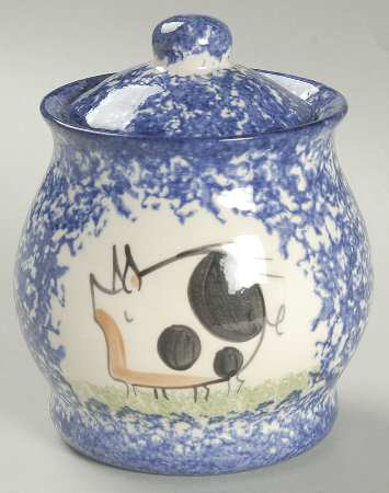 Molly's Cows Blue Sugar Bowl & Lid