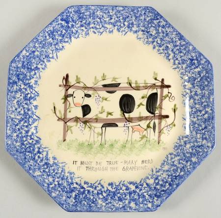 Molly's Cows Blue Octagonal Luncheon Plate