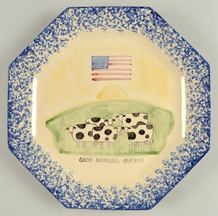 Molly's Cows Blue Octagonal Luncheon Plate