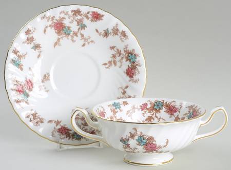 Ancestral (Wreath Backstamp) Footed Cream Soup Bowl & Saucer Set