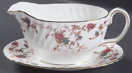 Ancestral (Wreath Backstamp) Gravy Boat with Attached Underplate