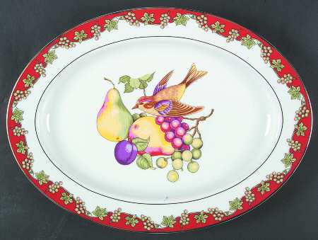 Fruits & Birds 14" Oval Serving Platter