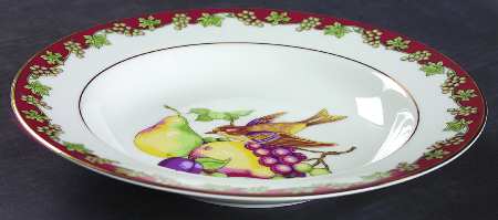Fruits & Birds Rim Soup Bowl