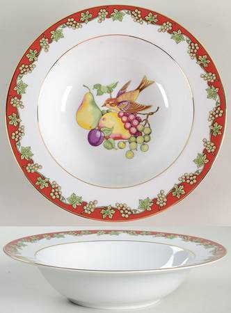 Fruits & Birds 10" Round Vegetable Bowl