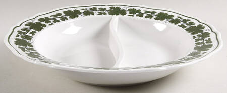 Full Green Vine (Scalloped, No Trim) Round Divided Vegetable Bowl