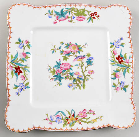 Cuckoo (Scalloped, White, Globe Backstamp) 12" Square Cake Plate