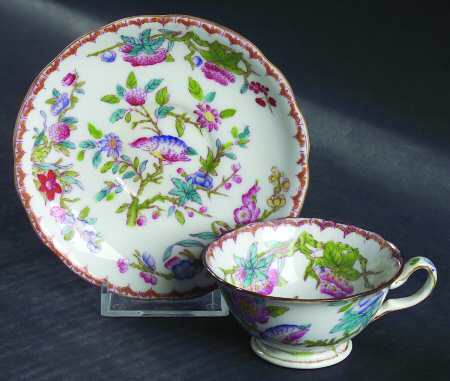 Cuckoo (Scalloped, White, Globe Backstamp) Footed Demitasse Cup & Saucer Set