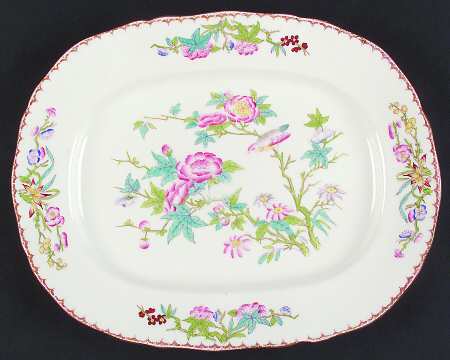 Cuckoo (Scalloped, White, Globe Backstamp) 13" Oval Serving Platter