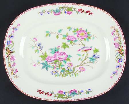 Cuckoo (Scalloped, White, Globe Backstamp) 14" Oval Serving Platter