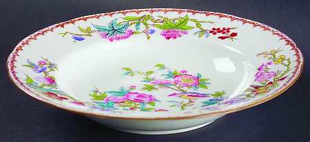 Cuckoo (Scalloped, White, Globe Backstamp) Large Rim Soup Bowl