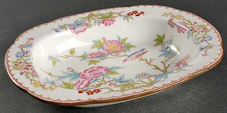 Cuckoo (Scalloped, White, Globe Backstamp) 9" Oval Vegetable Bowl