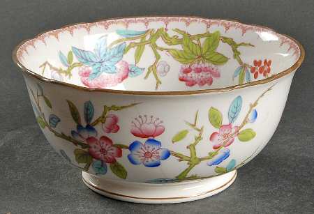 Cuckoo (Scalloped, White, Globe Backstamp) Cranberry Bowl