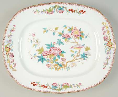 Cuckoo (Scalloped, White, Globe Backstamp) 15" Oval Serving Platter