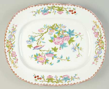 Cuckoo (Scalloped, White, Globe Backstamp) 17" Oval Serving Platter