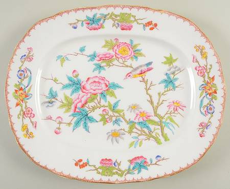 Cuckoo (Scalloped, White, Globe Backstamp) 10" Oval Serving Platter