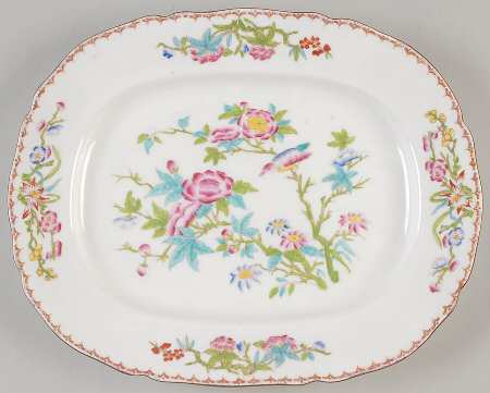 Cuckoo (Scalloped, White, Globe Backstamp) 12" Oval Serving Platter