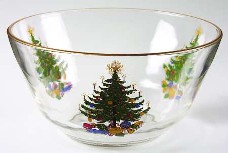 Old Fashioned Christmas Tree Glassware Punch Bowl