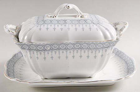 Premiere Blue Gray Tureen & Lid w/Underplate by John Maddock & Sons