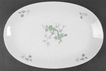 Green Ming (Platinum Trim) 15" Oval Serving Platter