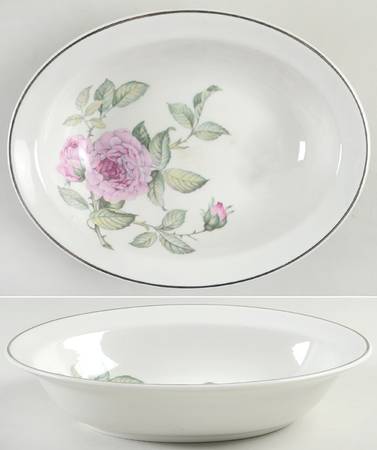 Venetian Rose (Smooth, Platinum Trim) 10" Oval Vegetable Bowl