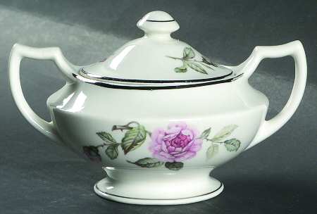 Venetian Rose (Smooth, Platinum Trim) Sugar Bowl & Lid