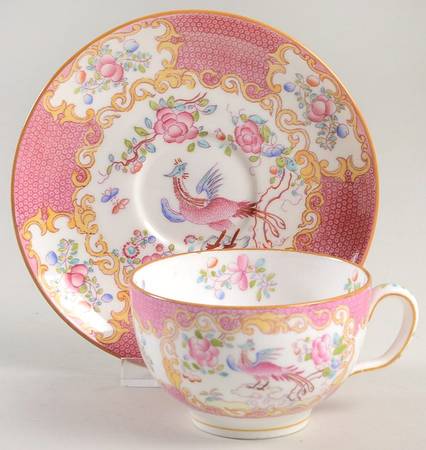 Cockatrice Pink (Smooth, Globe Backstamp) Flat Cup & Saucer Set