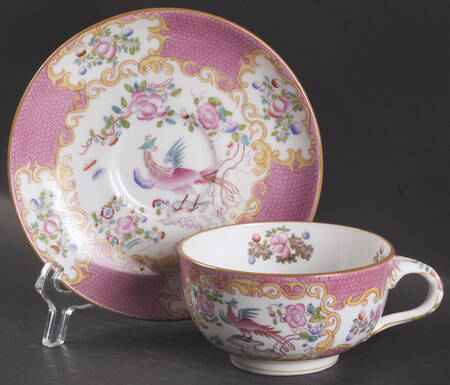 Cockatrice Pink (Smooth, Globe Backstamp) Flat Cup & Saucer Set