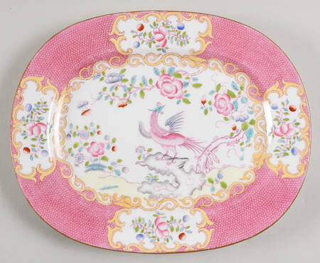 Cockatrice Pink (Smooth, Globe Backstamp) 10" Oval Serving Platter