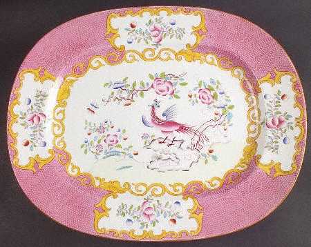 Cockatrice Pink (Smooth, Globe Backstamp) 16" Oval Serving Platter
