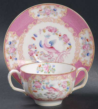 Cockatrice Pink (Smooth, Globe Backstamp) Flat Bouillon Cup & Saucer